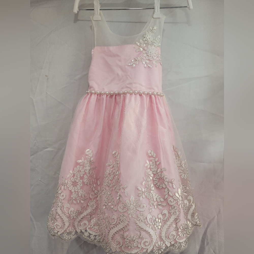American Princess Pink Ivory Formal Flower Girl Dress Lace Pearl Trim Size 6X/7 - Picture 5 of 9